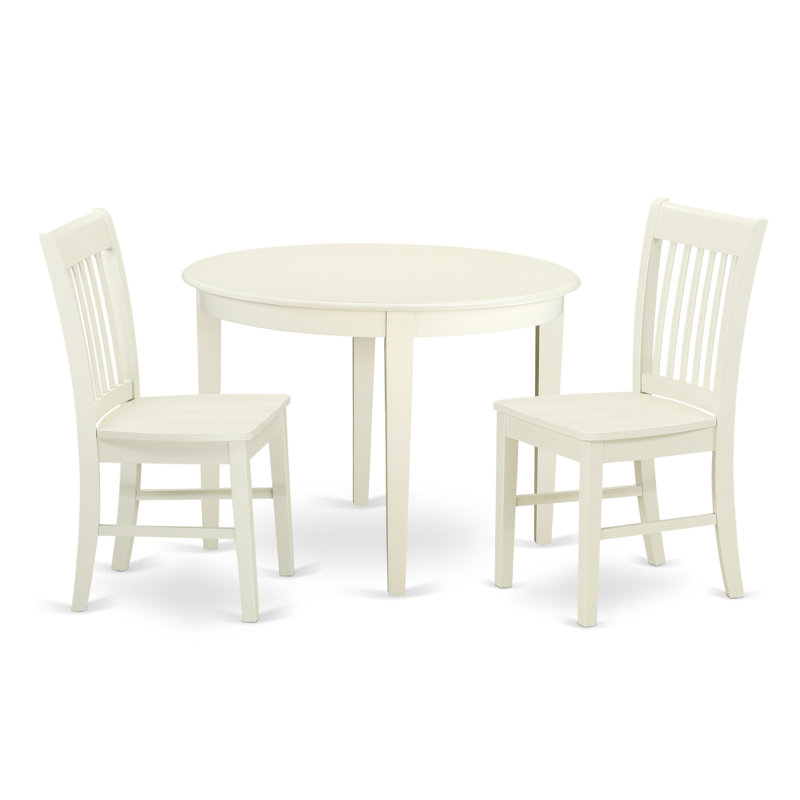 3 Piece Dining Room Table Set Contains a Round Kitchen Table and 2 Dining Chairs, Linen White, 3 Pieces: 1 Table, 2 Chairs
