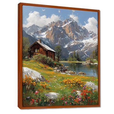 Mountain Cottage River Charm Spring Flowers - Countryside Wall Art Living Room