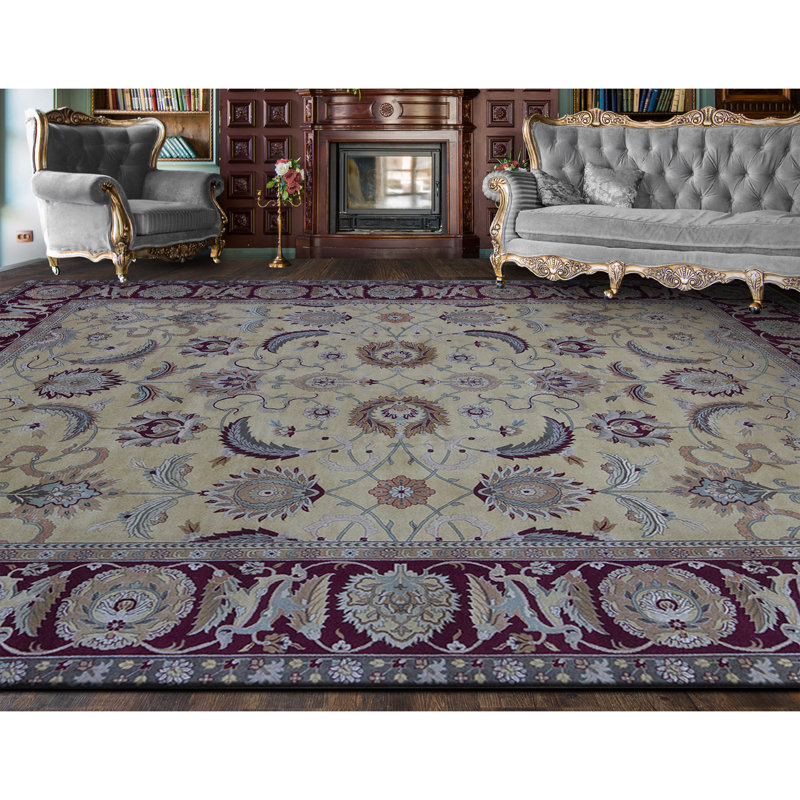 Tapis beige noué à la main de haute qualité