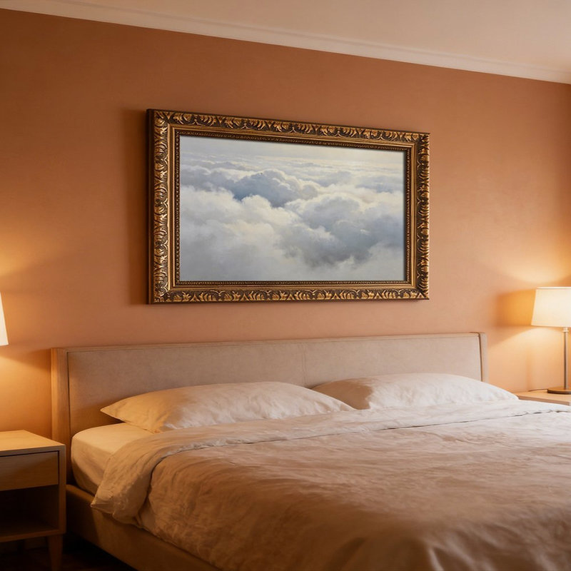 Cadre mural vintage orné « Ciel de nuages ​​blancs » – Cadre décoratif doré pour œuvres d'art., L 24 po x l 36 po