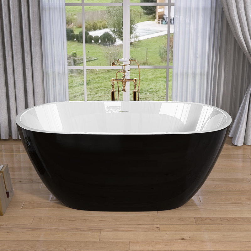 55" Freestanding Soaking Acrylic Bathtub, Glossy White