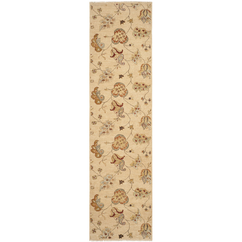 Agra Hand-Knotted Wool Beige/Yellow Area Rug, Runner 2'6" x 12'