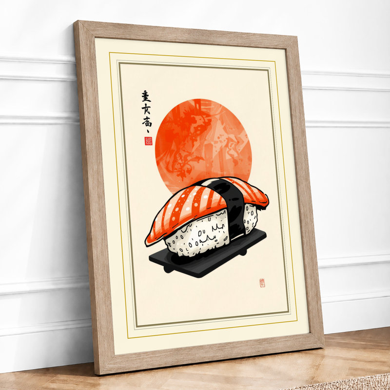 Sushi Under Sun Japandi - Framed Print, A4 - 29.7 x 21.0 cm, Oak