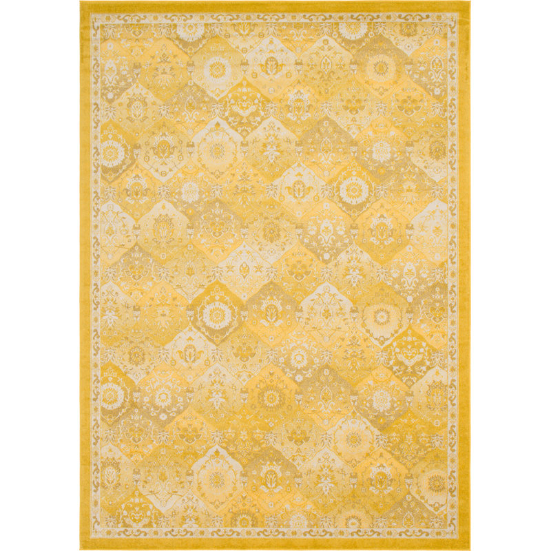 Tapis jaune à motif abstrait Kalf, Rectangle 3 pi 3 po x 5 pi 3 po