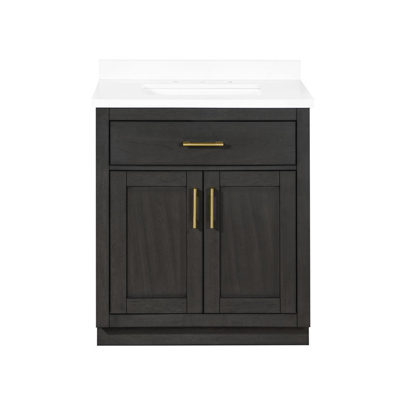 OVE Decors Bailey 30" Single Bathroom Vanity with Premium Countertop, Gold, Matte Black Wood, 34.57'' H X 30'' W X 22.05'' D