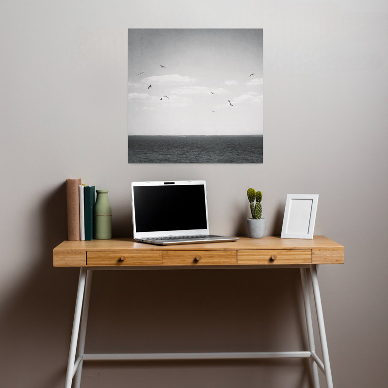 «Coastal Calm Days Iv Bw Crop» avec art d'oiseaux, H 18 po x l 18 po