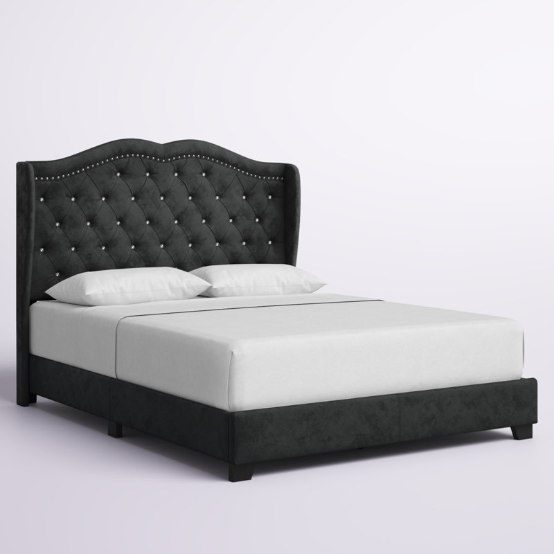 Lit tapissier standard capitonné Tess, Grand, Noir