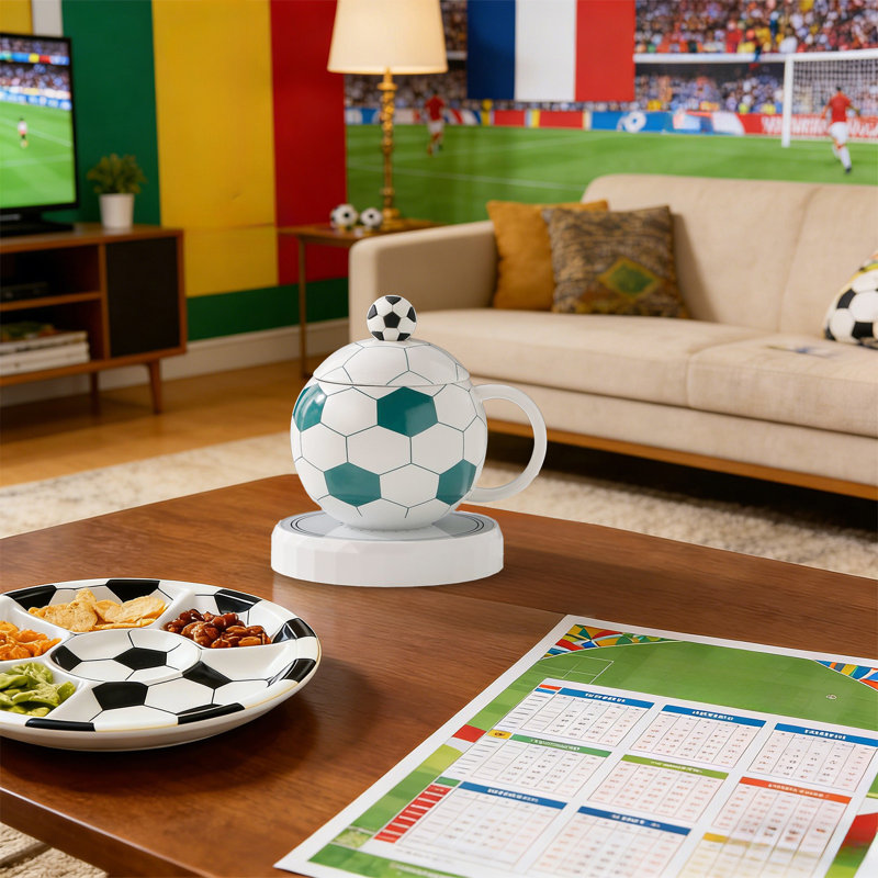 Grande tasse à thé en forme de ballon de football avec couvercle en forme de tasse à thé en céramique, un excellent cadeau pour les amateurs de sport