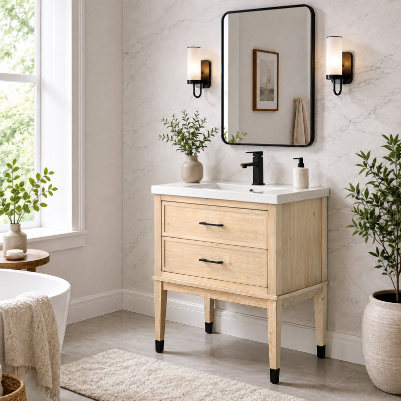 Ensemble de meuble-lavabo simple 24 po Deon, Teck blanc rustique, 30"