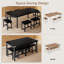 Ensemble de salle à manger extensible 7 pièces avec 6 tabourets, table de 63 po, noir