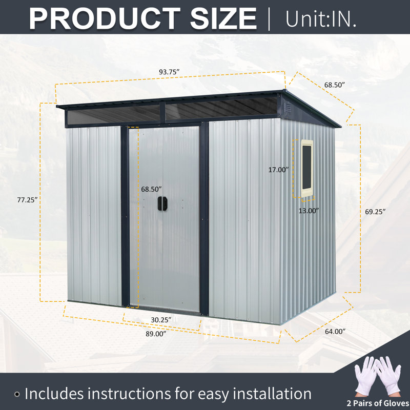 8x6 Metal Outdoor Storage Shed With Window And Transparent Plate White
