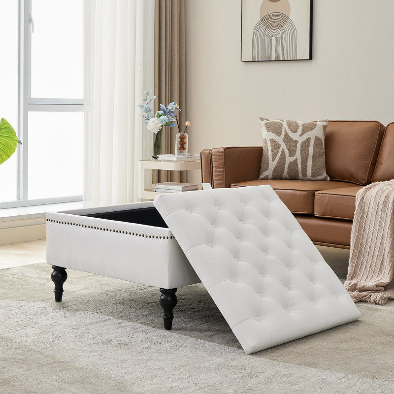 31.2"w Upholstered Square Tufted Storage Ottoman With Flip-top Design, White