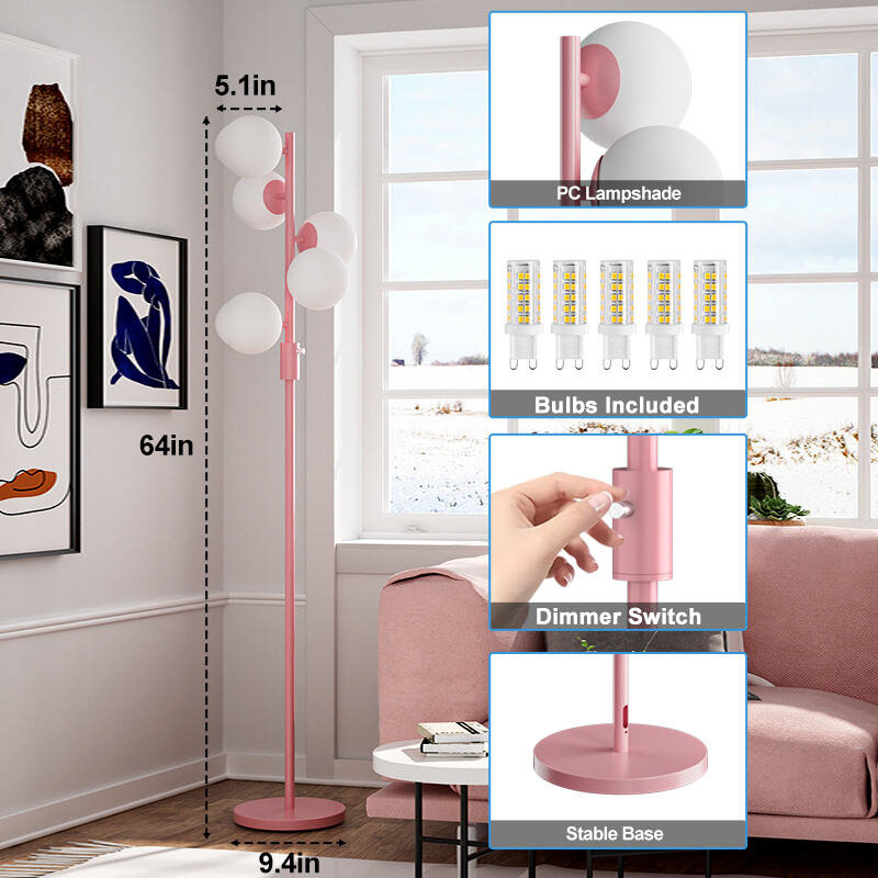 Lampe sur pied à intensité variable à intensité variable de style Mid-Century avec 5 pièces 3000K G9 avec lumière réglable en continu et base stable pour le bureau de la chambre à coucher