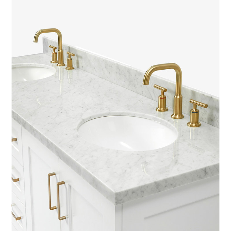 73 IN.  Single Bathroom Vanity, White, Oval, Carrara Quartz