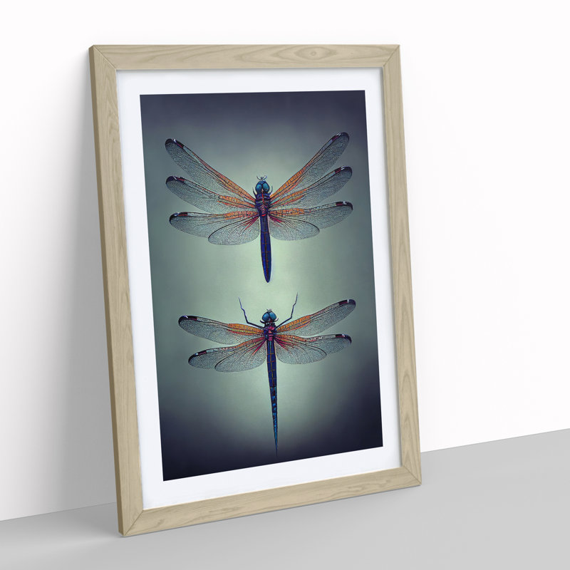 Spellbounding Dragonflies - Single Picture Frame Painting, 64cm H x 46cm W x 2cm D, Oak