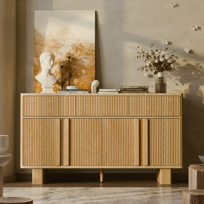 Reeded Buffet Cabinet with 4 Doors and 3 Drawers, 55" Large Sideboard Cabinet with Storages for Living Room, Bedroom, Hallway,