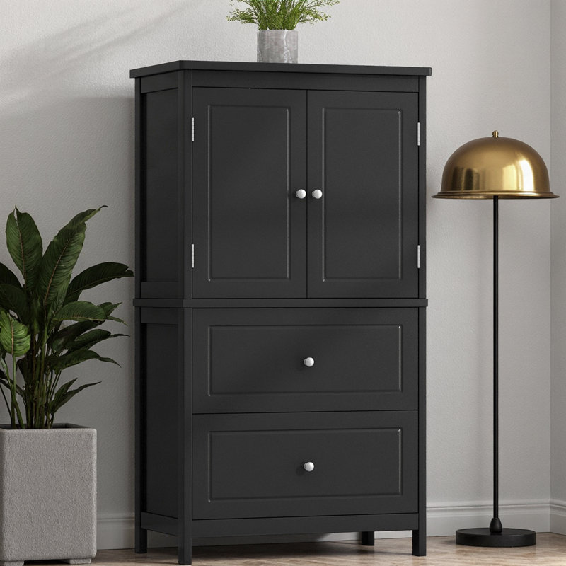 Modern Bathroom Storage Cabinet, 43.3" Tall Cabinet with 2 Doors & 2 Drawers, Adjustable Shelf, Freestanding Organizer for Bathroom, Office, Kitchen