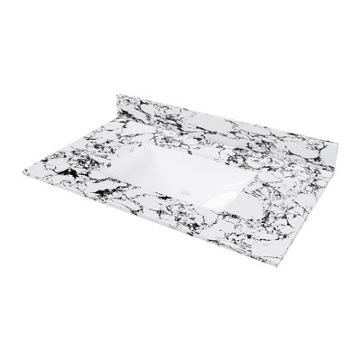 Plateau de meuble-lavabo en pierre frittée 37 "x 22" avec dosseret en céramique encastré et dosseret - Marbre blanc New Carrara