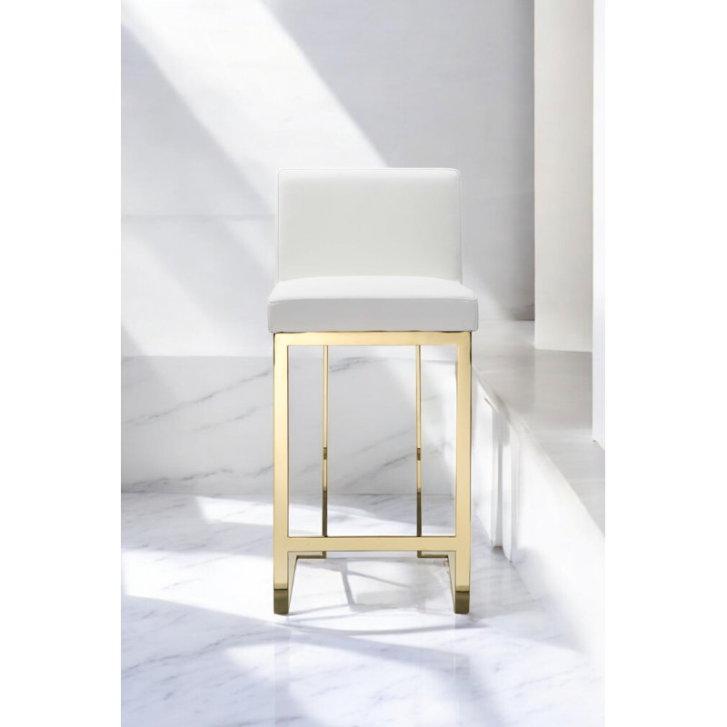 Tabouret de bar Pangea Home Dexter, Similicuir blanc, Similicuir blanc, Tabouret de comptoir (siège d'une hauteur de 26 p