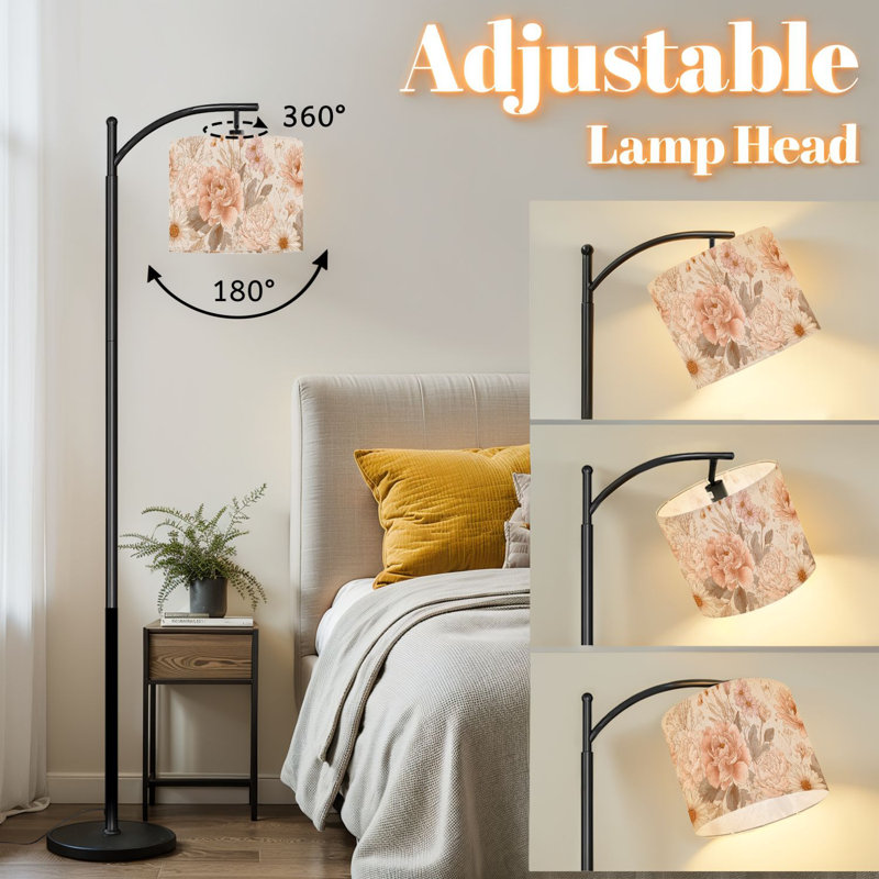 Lampe sur pied arc avec abat-jour ajustable Lampe sur pied à motif floral rétro à motif floral à motif de roses surélevées à 3 couleurs