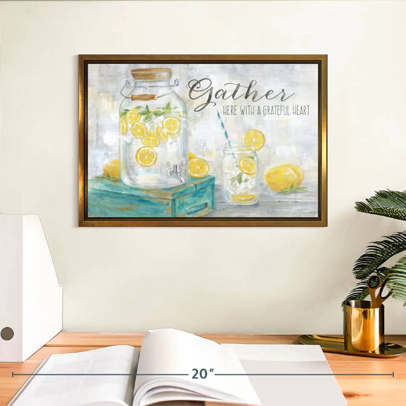 Paysage «Gather Here Country Lemons», Cadre flottant doré, 13 po x 9 po