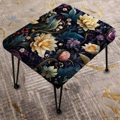 Deep Emerald Purple Lotus Enchanted - Floral Rectangle Ottoman