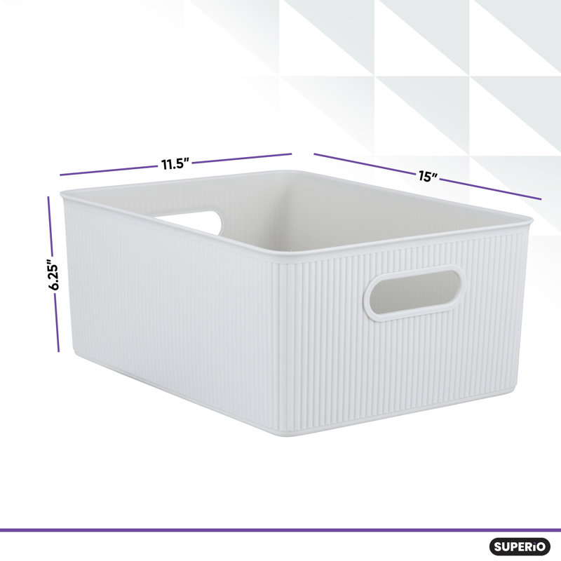 Panier en plastique nervuré, Blanc cassé, 1, H 6,25 po x l 11,5 po x P 15 po