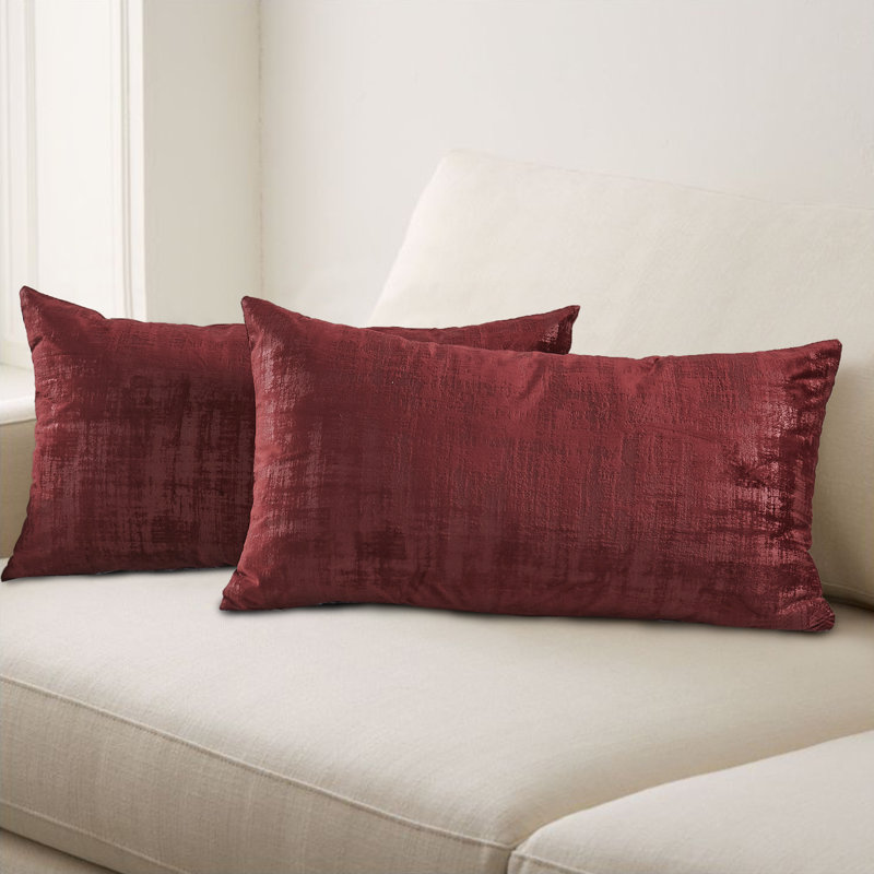Housse de coussin rectangulaire en velours texturé, Rouge vin