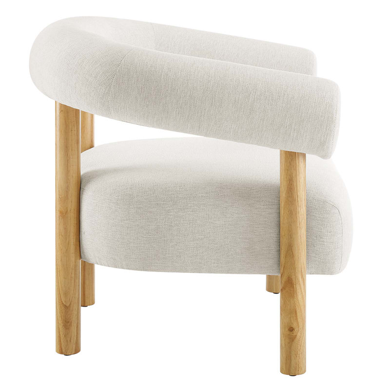 Ivory Natural Upholstered Leather Accent Chair with Wooden Legs