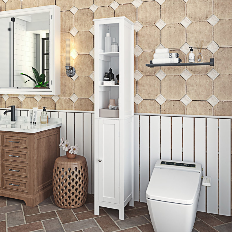 Armoire de rangement autoportante pour salle de bain avec tablettes réglables