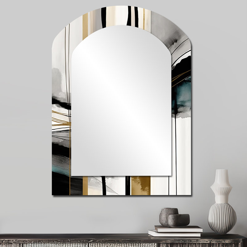 Abstract Transitional Modern Shapes II - Abstract Shapes Arch Decorative Wall Mirror, Modern Asymmetrical Mirror, Printed Metal Art