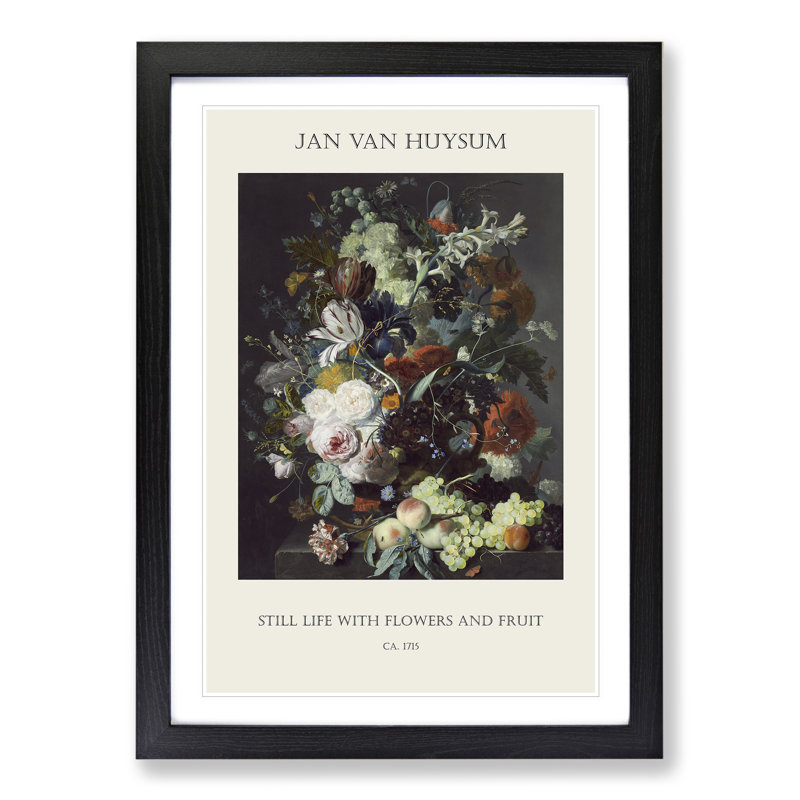 Still Life With Flowers And Fruit Vol.2 by Jan Van Huysum - Single Picture Frame Print, Black Framed, 36cm H x 27cm W x 2cm D