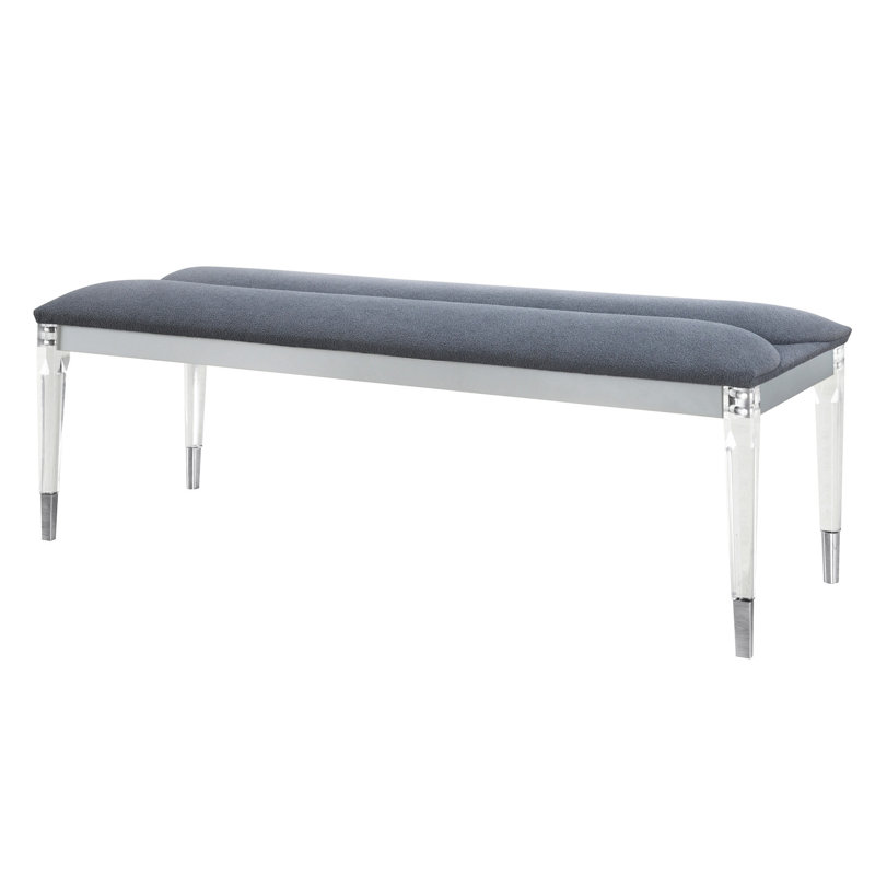 Banc de chambre à coucher argenté avec pieds en acrylique et revêtement de siège gris