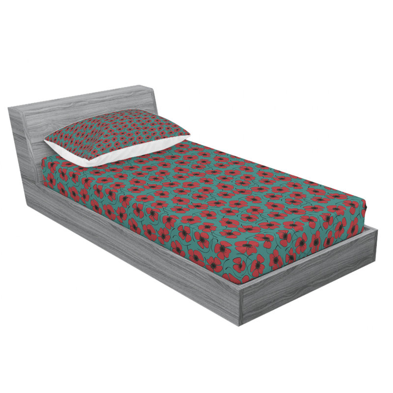 Ensemble de draps à motif floral coquelicot, Ensemble de draps pour lit simple avec drap-housse