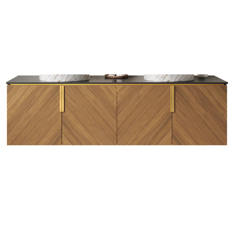 Comptoir 60 po à texture noire et blanche, armoire, sans lavabo et robinet, chêne