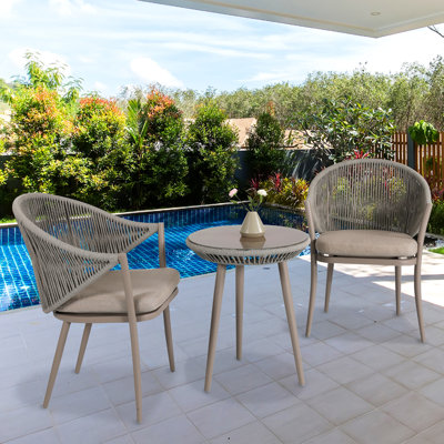 Ensemble bistro en aluminium pour 2 personnes avec coussins de 32,3 po de longueur Brandsville