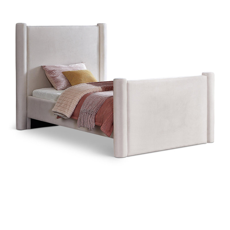Elias Upholstered Platform Bed, Twin, Cream Velvet