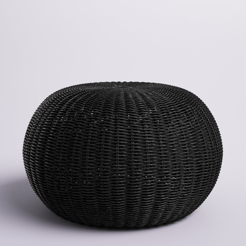Black Wicker Round Outdoor Accent Stool