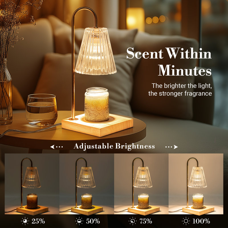 Candle Warmer Lamp with Timer, Dimmable, Adjustable Height - Electric Top Down Melting for All Jar Candles - Home Decor Wax Melter Light (Includes 2 Halogen Bulbs)
