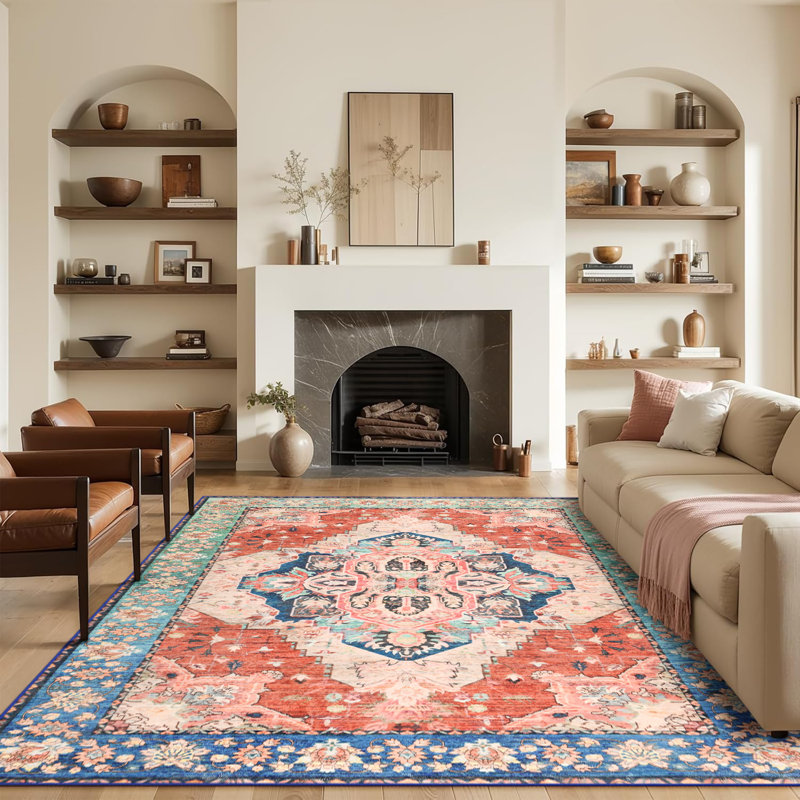 Groner Large Tranditional Rugs Living Room Rug Washable Bedroom Rug Non-Slip Colorful Vintage Accent Floor Carpet For Home Decor