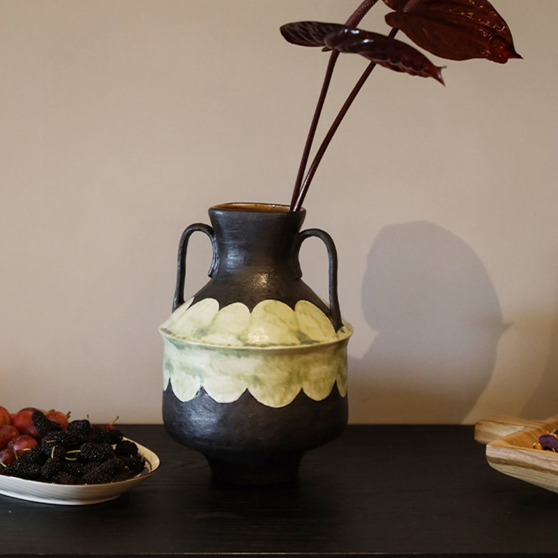 Black Green Amphora Ceramic Table Vases