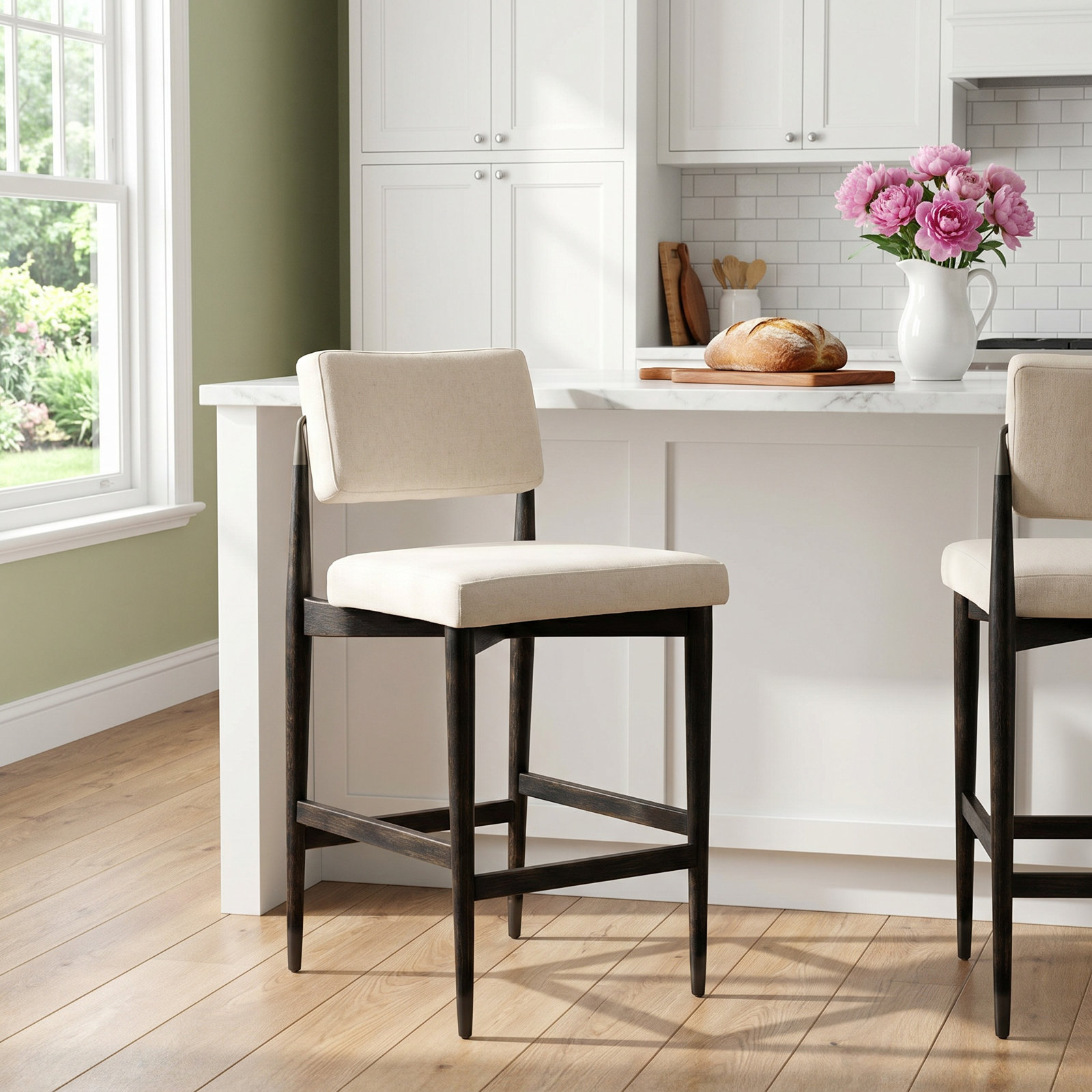 Mozza Bar and Counter Stool, Counter Stool (27" Seat Height), Beige Polyester Blend
