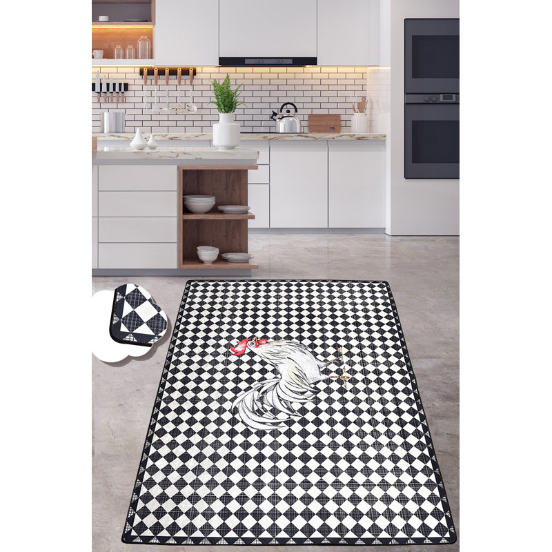 Stylish Non-Slip Area Rug, 31.5 x 47.2 inches | 100% Polyester, 0.2 in Pile Height | Antibacterial & Machine Washable | Modern White, Black, and Red Design | Perfect for Living Room, Bedroom, & Office Decor