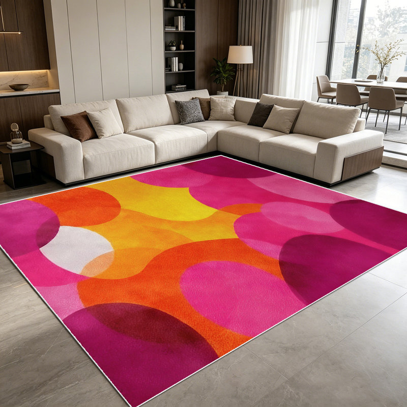 1PC Vibrant Watercolor Overlapping Circle Dot area rugs for Living Room, Soft and Comfortable, All-season, easy-care, machine washable Indoor floor mat, ideal for dining table, bedroom, entryway, home office, Home Decor, Outdoor Decor.