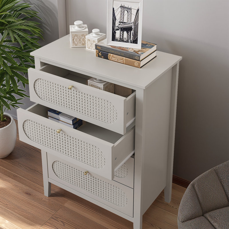 Arthen Rattan 4 Drawer Chest of Drawer, Light Grey