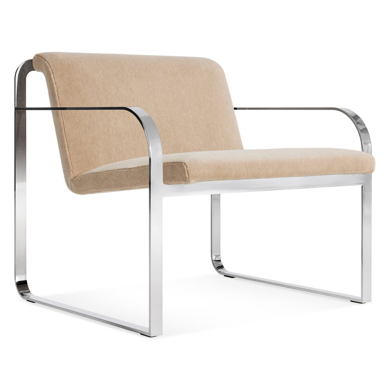 Skald Lounge Chair, Stone Velvet Cotton Blend, Polished Chrome