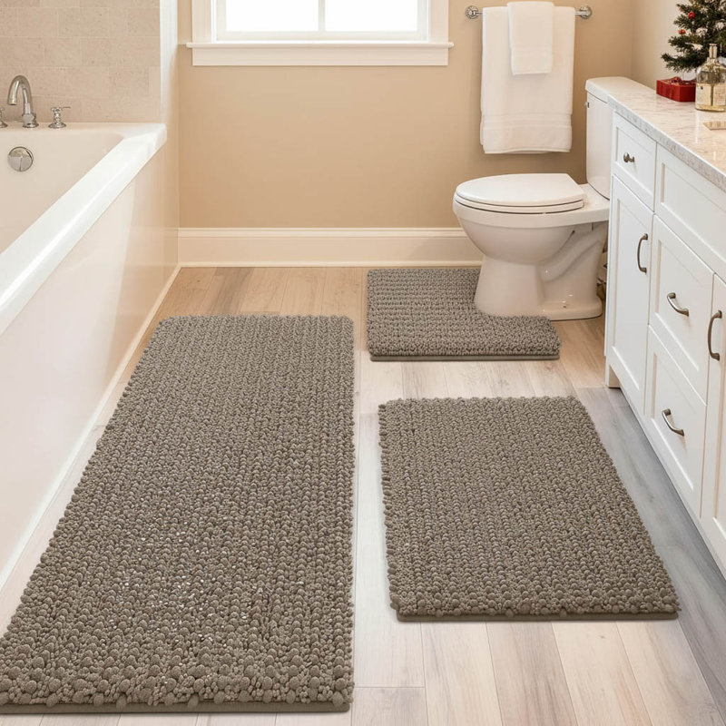 Chenille Non-Slip Bath Mat, Dark Beige
