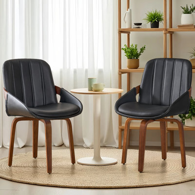 Faux Leather Upholstered Bentwood Swivel Accent Chair (Set Of 2)