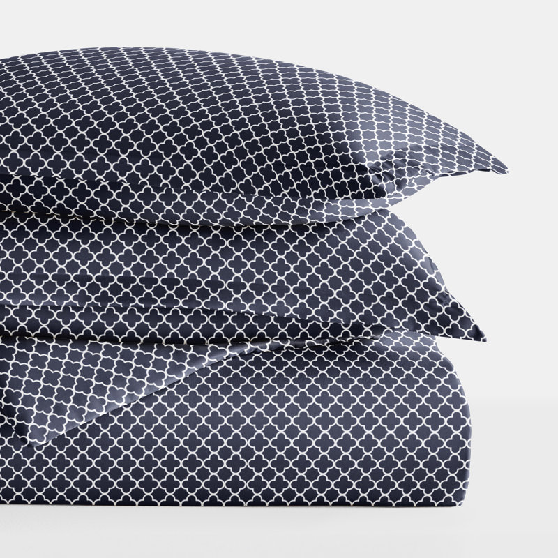 Navy Geometric Microfiber Twin Duvet Cover Set