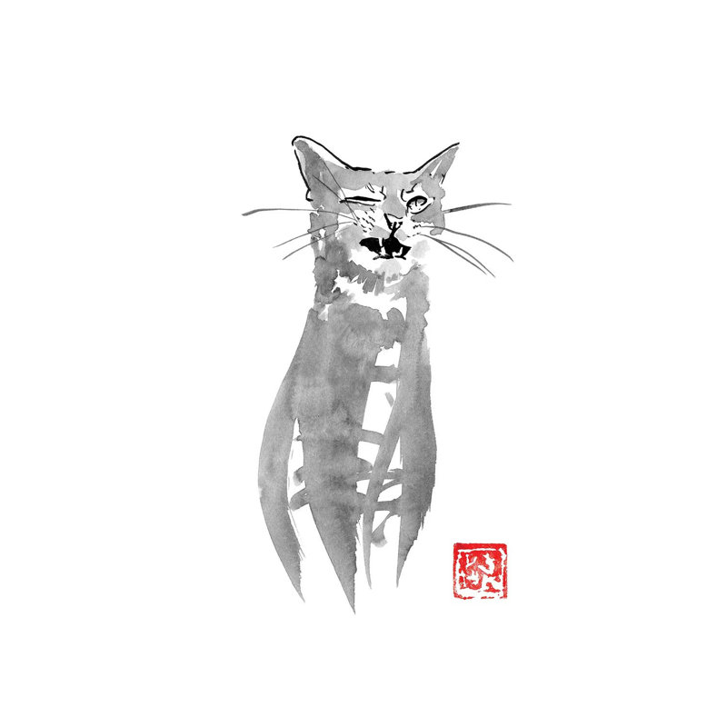 Blinking Cat 1 Piece Painting on Canvas, 20.32 cm H x 30.48 cm W, Wrapped Canvas